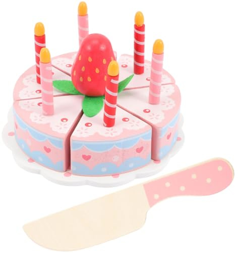 Abaodam Simuliertes Geburtstagskuchen aus Holz Kuchen Schneideset für Detailgetreues Dessert für Rollenspiele und Lernspaß