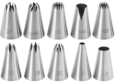 Douille patisserie professionnelle inox 304, 10 grosses douilles patisserie pour decoration gateaux cupcakes, embouts poche a douille patisserie, surface miroir, ideal patisserie maison et usage pro