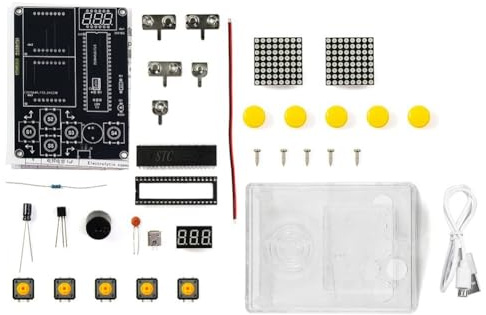Muuookka DIY-51 Single-Chip-Spiel Pixel-Spielkonsole Produktionskit DIY-Löttraining Elektronik Transparente Hülle