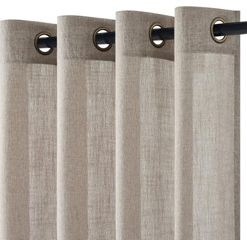 Topfinel Leinen Vorhang Gardinen, Vorhänge mit Ösen 140x245cm (BxH), Halbtransparent Gardine Leinenoptik Modern für Wohnzimmer Schlafzimmer Kinderzimmer 2er Set Taupe