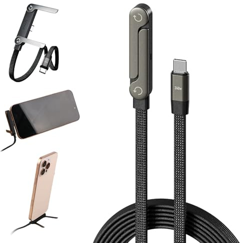 BSOON Superschnelles Ladekabel mit Ständer, 1,5 m langes geflochtenes, 240 W Schnellladekabel, 2-in-1-Ladekabel mit Unsichtbarer Halterung und Ständer, für Gaming, Büro und Reisen, kompatibel