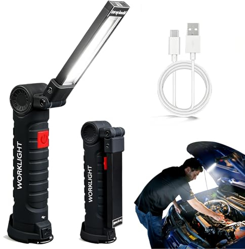 Fancysky Lampada da Ispezione LED con Base Magnetica e Gancio, Design Pieghevole Multifunzionale, 5 Modalità di Illuminazione, per Riparazioni di Veicoli ed Emergenze