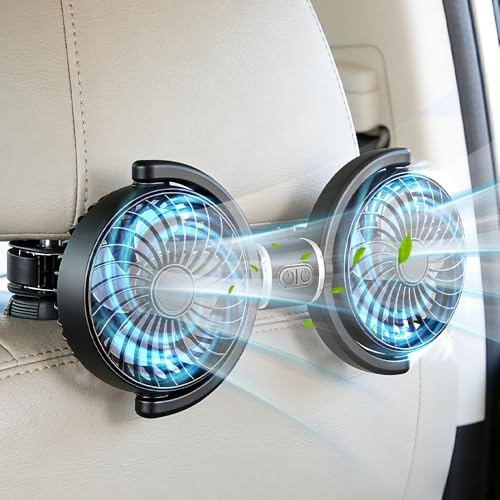 Auto Ventilator für Rücksitz, 12V Auto Kühlventilator, Autositz-Ventilator mit 3 Geschwindigkeiten, 360° drehbar KFZ Leise Lüfter Auto Ventilators, Tragbarer USB Kühlluftventilator für Auto/SUV/RV