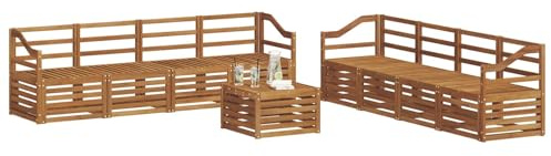 vidaXL Sofagarnituren 9 pcs Natur Massivholz Akazie, Garten, modernes, langlebiges Outdoor-Sofa, Eckmöbel für Terrasse und Lounge, gemütliche Sitzgruppe
