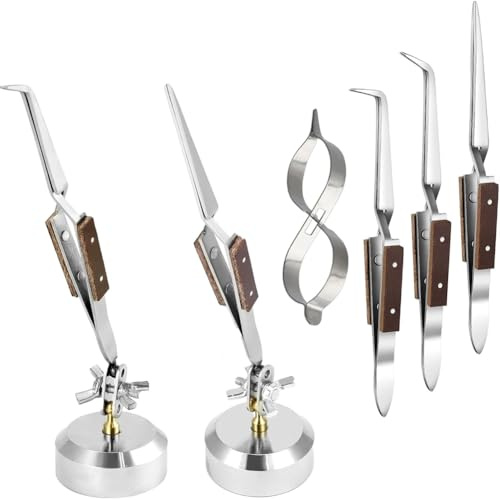 Awwertse Third Hand Tweezers Figure Basefigure 8 Gourd Clamp, Lock Soldering Tweezers with Base 360 Degree Rotation
