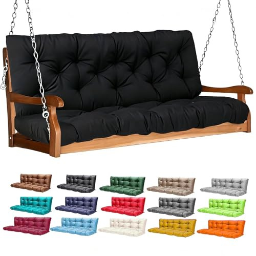Outdoor-Schaukelkissen, verdickte 2–3-Sitzer-Veranda-Schaukelkissen mit Rückenlehne, wasserdicht und lichtbeständig für Terrasse, lange Bank, Outdoor, Garten, Hinterhof(Schwarz,150×100cm,Klassisch)