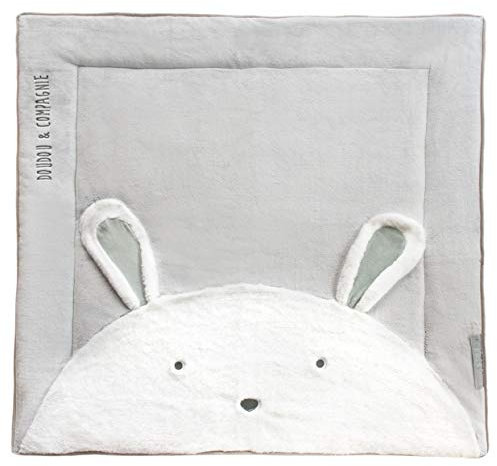 Doudou et Compagnie - Tapis d'Eveil Bébé - Tapis de Jeu Lapin Gris - 100 x 100 cm - Pour Bébé 0-6 Mois - Tapis Rembourré Adapté au Parc - Idée Cadeau De Naissance - Carré - Tapidou - DC3060