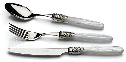 D&D - Domus And Design Gioiello Set Posate in Confezione Vetrina, Acciaio 18/10 / Metcrilato, Bianco Perlato