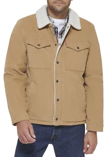 Levi's Men's Sherpa Lined Trucker Jacket (Regular & Big & Tall Sizes) Denim, Tan Corduroy, S