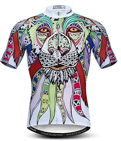 Herren Radtrikots Tops 3D Druck Radfahren Shirts Kurzarm Full Zipper Fahrradjacke Taschen, bunt, 3X-Groß