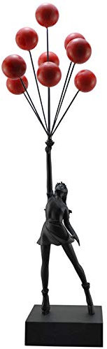 ZTIANEF Figuren Skulpturen Statuen Dekoartikel Skulptur Dekoartikel Tierstatuen Gartenfiguren Amerikanische Luxuriöse Rote Ballon-Mädchen-Statuen Fliegende Luftballons Mädchen-Kunst-Skulptur-Harz-Ha