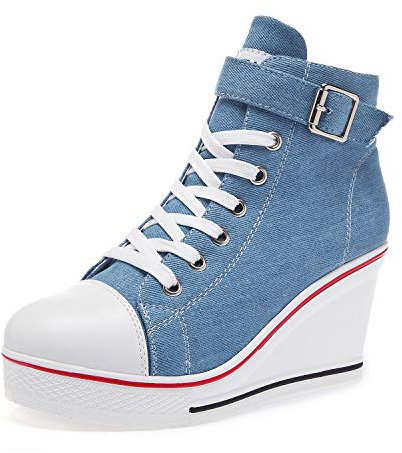 Canvas Sneaker Donna Scarpe con Tacco con Zeppa Sneakers Zeppa Donna 35-43 EU Scarpe da Ginnastica Basse Sportive Fitness Tacco Zeppa,15/ JeansbluEU37,15/ Jeansblu, EU37
