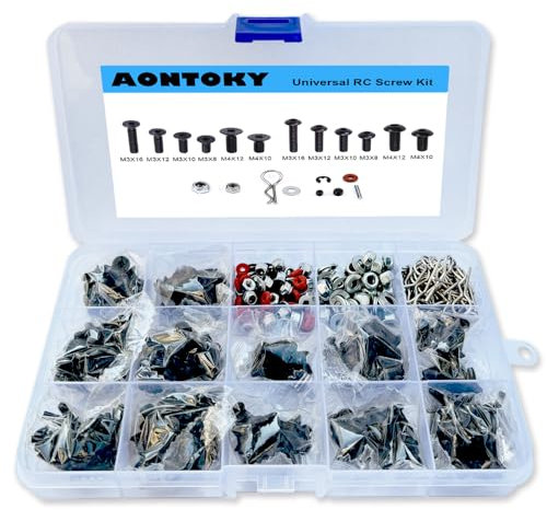 500Pcs RC Screw Kit RC Repair Tool Kit M3 M4 Hex Screws Nut Shell Buckle Hardware Fastener for 1/8 1/10 1/12 Scale RC Cars Truck Crawler DIY Parts