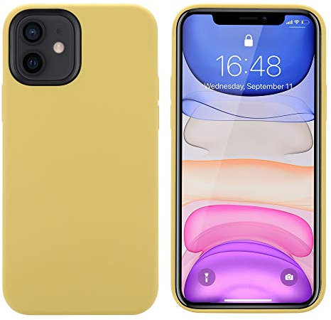 THBY Funda iPhone 12 Pro MAX, Carcasa de Líquido Silicona Gel Antichoque con Forro de Microfibra para Apple (Amarillo)
