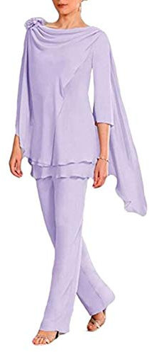 Traje de chifón para mujer, 2 piezas, para madre de la novia, traje de boda, baile, vestido de noche, Lila, 38