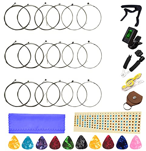 Electric Guitar Strings 3 Full Sets and Tuner, 3 in 1 Restringing Tool, Capo,Picks and Other Useful Tools