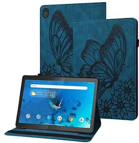 Rostsant Funda Lenovo M10/M10 HD Carcasa de Cuero PU Relieve de Mariposa con Soporte para Bolígrafo Funda Tableta para Lenovo Tab P10/M10/M10 HD TB-X505F TB-X505L TB-X605F TB-X605L - Azul Marino