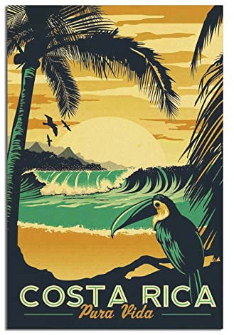 NMNM Costa Rica, Strand-Sonnenuntergang, Vintage-Reiseposter, Leinwandkunst, Wanddekoration, Poster, Bild, Druck, Malerei, Poster, Geschenk, 30 x 45 cm