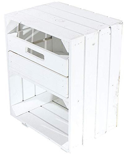 Obstkisten-online 2 weiße Regalkisten mit Schublade quer 50cm x 40cm 30cm Ablagekiste Obstkiste Weinkisten Regal DIY Schuhregalkiste Vintage Wooden Natur massiv Möbel-Kiste Holzboxen