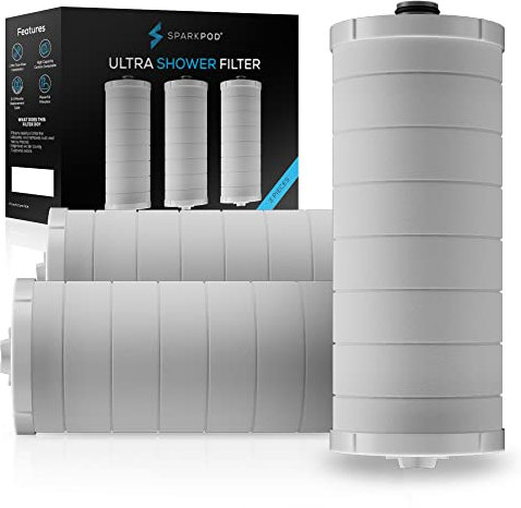 SparkPod Shower Filter Cartridge - Enhanced Water Purification - Pack of 3 - Water Softner Shower Head - 1- Minute Installation - Ultra Filtered Water - Activated Carbon Block - Home Spa Experience