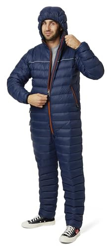 Walksey Down Suit, Der Daunen Outdoor Jumpsuit für Damen & Herren, Leicht Warm & Funktionell (Navy Blue, L)