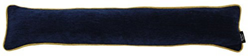 McAlister Textiles Alston Chenille | Schlichter zweifarbiger Zugluftstopper mit Füllung 18cm x 120cm in Marineblau mit Ockergelb | wachbarer Deko Windstopper für Fenster, Türen