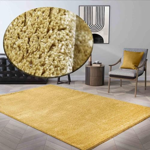 VIMODA Teppich kurzflor Einfarbig Super Qualität Ultra Soft für Wohnzimmer, Kinderzimmer, Schlafzimmer Läufer, Farbe:Gelb, Maße:200x290 cm