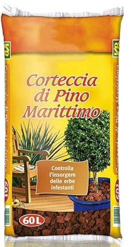 VIRSUS Corteccia di Pino Marittimo 153, capacità 60L, Protegge dal Gelo e Caldo, Evita Le sarchiature di Inizio e fine Stagione, Decorazione vasi, con ammendante vegetale Semplice Non compostato