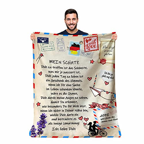 Zinello Design - Süße personalisierte Fleecedecke zum Verschenken an Ihren Schatz Frau Partnerin, originelle und praktische Geschenkidee, zum Geburtstag Weihnachten Valentinstag Decke Bettüberwurf