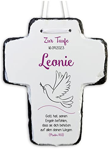 Feenstaub Taufkreuz, Schieferkreuz mit Namen, Datum und Spruch, Erinnerung an die Taufe, Taufgeschenk, personalisiertes Kinderkreuz zum Aufhängen oder Aufstellen, Geschenk Taufe