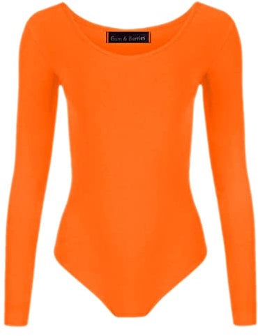 Mädchen Tanzanzug Langarm Body für Gymnastik PE Ballett Schwimmen 5-13 Jahre, neon-orange, 13 Jahre