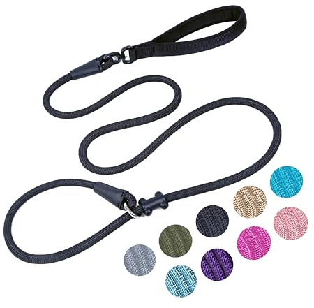 Slip Lead Dog Leash Strong Nylon Rope Leash with Comfortable Handles and Walking Training Lead for Small Medium Large Dogs (Black, 1/2×6ft)