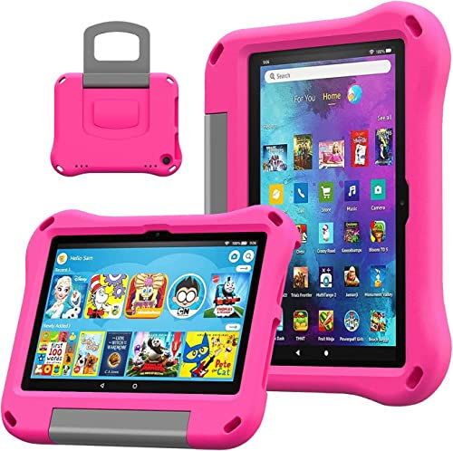 Fire HD 8 Tablet Hülle für Kinder,Amazon Kindle Fire HD 8 & 8 Plus Tablet (12/10th Generation, 2024/2022/2020 Release) Leichte Stoßfeste Schutzhülle mit Griff Ständer.Rose