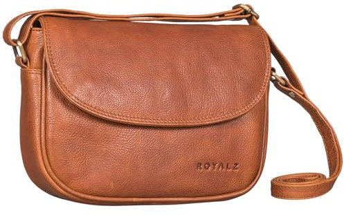 ROYALZ 'Vermont' Echtleder Handtasche Damen klein im Vintage Look - kleine moderne Ledertasche perfekt als Ausgehtasche Abendtasche Schultertasche im Alltag Freizeit City, Farbe:Texas Braun