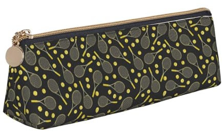 Leder Stift und Bleistift Sport Ball Baseball Fall, niedliche schlanke Stifteetui, niedliche Schreibwaren-Tasche, tragbare Kosmetiktasche, Reißverschluss-Tasche., Lustige Tennisschläger und