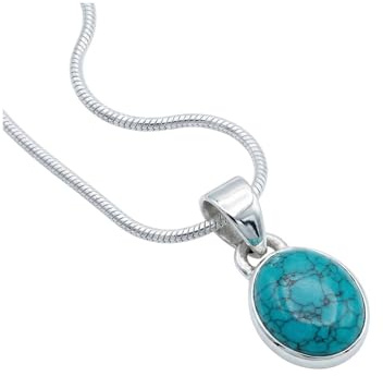 mantraroma echt Silberkette mit Türkis Edelstein Damen Kettenanhänger 925 Sterlingsilber Halskette Geschenk