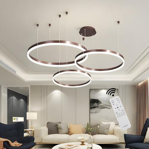 BEHWU LED Pendelleuchte Dimmbar, Wohnzimmerlamp, Moderne Ring-Hängeleuchte 3000K-6000K, Pendellampe LED Leuchtring Wohnzimmer Esszimmer Hängelampe, Aluminium Kronleuchter