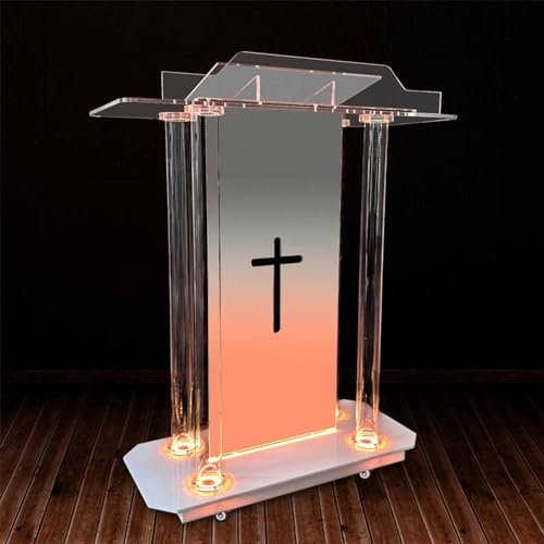 MAYFABD Klares Acryl Podium mit Breiter Lesefläche und Kreuz Transparente Kirche Rednerpult Kanzel Acryl Kanzel Bodenstehend Podium Rednerpult für Vortrag Rezital Rede
