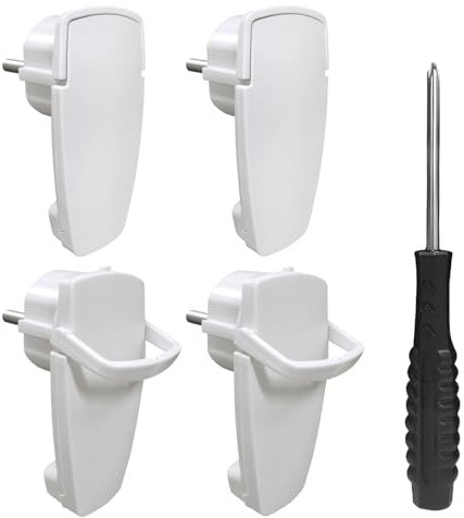 Schuko Stecker, Flachstecker Flach, Winkelstecker 230V, Stromstecker mit Klappgriff, Schutzkontakt-Stecker, Spritzwassergeschützt und Langlebig, IP44, Bruchfest, Weiß - 4 Stücke 4pcs - White