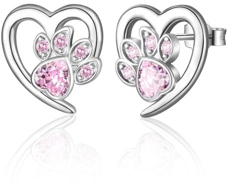 Ohrstecker 925 Sterling Silber Mädchen Ohrringe | Klein Ohrringe mit Rosa Zirkonia Katze Paw Print Ohrstecker für Damen Mädchen Schmuck Geschenke