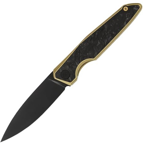 FerraMonster Taschenmesser Klappmesser Outdoor Messer Survival Messer EDC Einhandmesser mit Taschenclip, Tasche - M390 Stahl, Griff mit Titan- und Kohlefasereinlage - Männer Geschenk (Black & Golden)