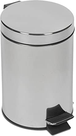 GREATOYAR Papelera Metal, Cubo de Basura con Pedal, Cubo de Basura de Acero Inocidable, Cubo de Basura con Reposapiés Antideslizante para Cocina, Baño, Oficina, 5 Litro, Plata