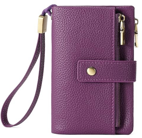 SENDEFN Porte Monnaie Femme, Moyenne Portefeuille Femme en Cuir à Trois Volets, Blocage RFID Portefeuille pour Femme avec Fentes pour Cartes, Poche à Monnaie et Dragonne Amovible