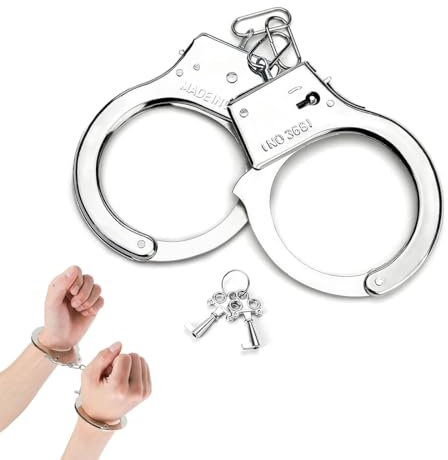 RDNKVB Handschellen für Kinder Polizei Handschellen aus Edelstahl mit Schlüssel zum Räuber und Gendarm Spielen Handschelle Polizei Spielzeug Handschellen Kinder Metall für Fasching und Karneva