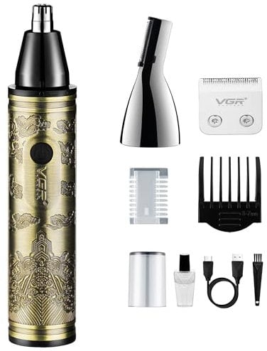 VGR 3-in-1 Nasen- und Ohrhaarschneider für Männer – Augenbrauen-Körperrasierer und Barttrimmaufsatz – kabellos wiederaufladbarer 120-Minuten-Akku – schmerzloser Nasenloch-Nasenentferner