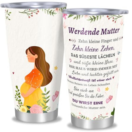 BSGIFT Thermobecher Geschenke Für Werdende Mütter 600ml 304 Edelstahl Isolierbecher Hält Getränke Heiß Und Kalt,Tragbarer Reisebecher Werdende Mütter Kaffeebecher Zum Verschenken Geburtstag