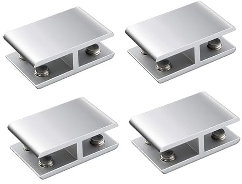 YFJBDKS Paquet de 4 Clips en Verre, Support d'étagère en Verre en Alliage d'aluminium Double Face réglable, Garde-Corps Verre à Pince à Verre pour Balustrade en Verre,Argent,18mm~20mm