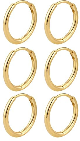 Mochity 3-7 Paare Ohrringe Gold für Damen Herren, 316L Edelstahl Creolen Silber, Ohrringe 14K Vergoldeter, Hypoallergen Kleine Creolen Ohrstecker (3 Paar 10mm, Gold)
