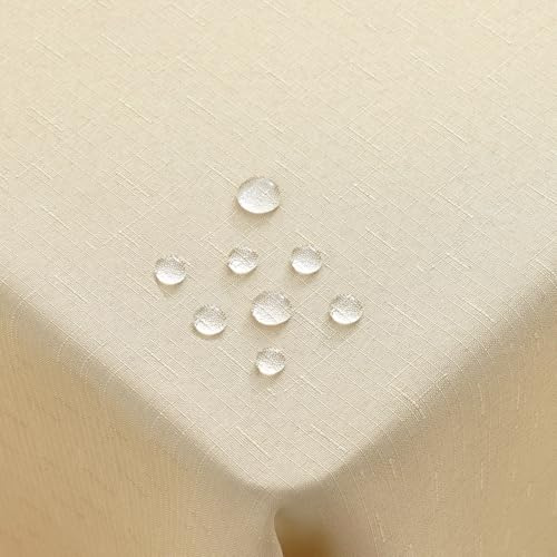 Homaxy Leinendeckeoptik Tischdecke Abwaschbar Eckig 130x160cm, Tischtuch Leinendecke Wasserabweisend Abwischbare, Lotuseffekt Schmutzabweisend Tischwäsche Tafeldecke, Beige