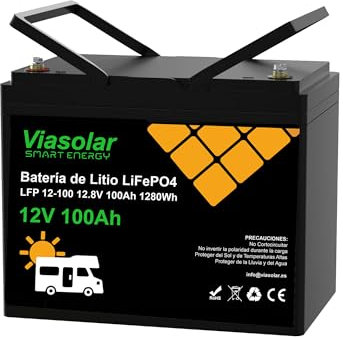 VIASOLAR Batería de Litio 100Ah 12V para autocaravanas LifePO4 energía Solar